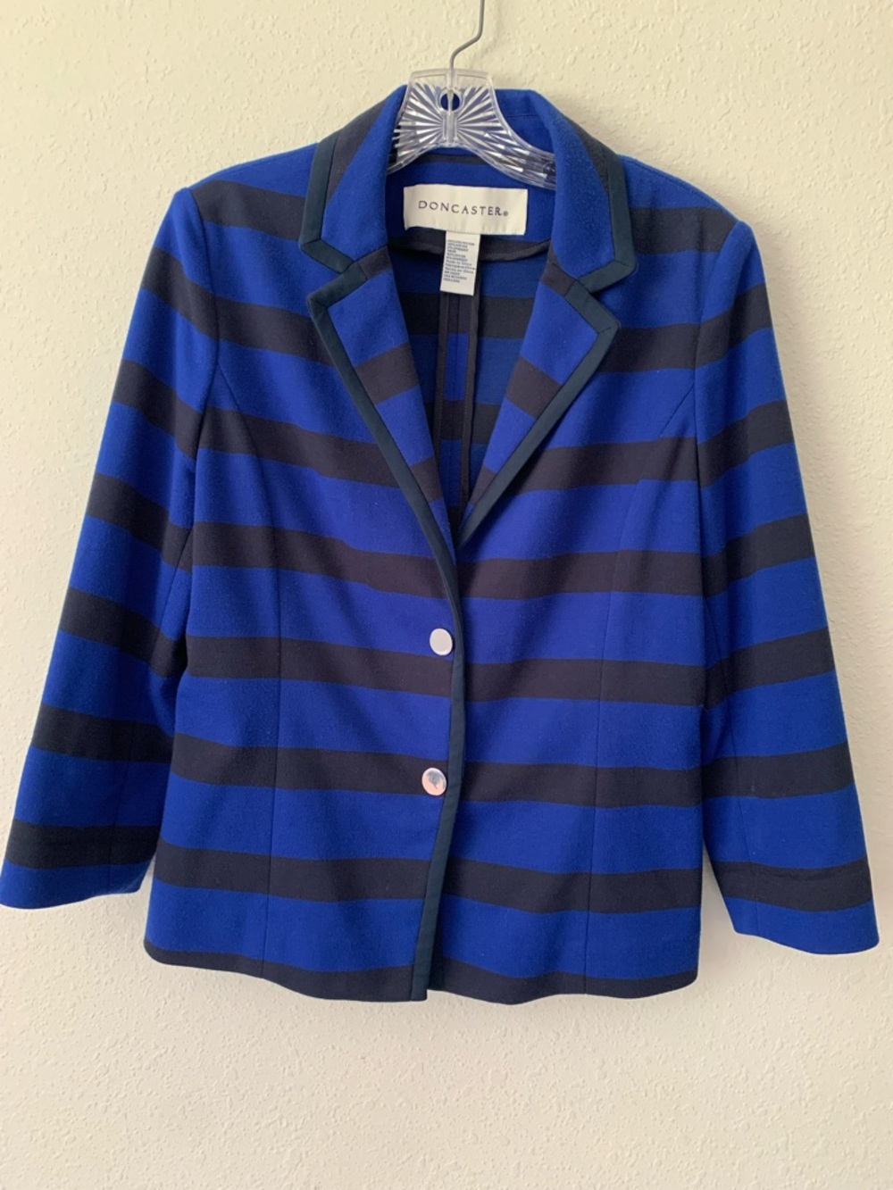 Doncaster Blue & Black Striped Women's Blazer Size 8 Office Fall